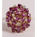 9ct gold cluster dress ring set with pink and opal stones,size Q,5.6g.