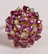 9ct gold cluster dress ring set with pink and opal stones,size Q,5.6g.
