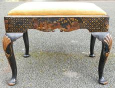 19th century lacquered Chinoiserie upholstered large stool.