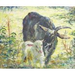 Oil painting. ‘A Mother and her Offspring’ Ex Society of Women Artists Marguerite Frobisher. 46 x 56