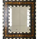 19th century fine quality English marquetry mirror, with table stand to rear, outer size 53cm x 44cm