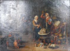 Oil painting. Figures in an Interior. 46 x 61 cm.