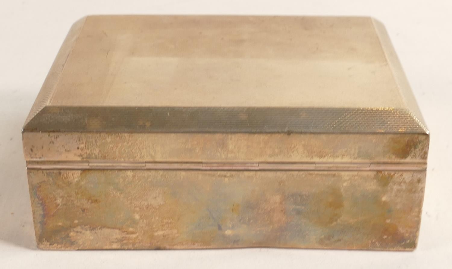 Hallmarked silver cigarette box, with engraved dedication to front. Gross weight 424.3g including - Image 4 of 5