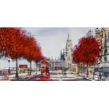 Nigel Cooke (b.1960) original artwork View of London Landscape, 44cm by 90cm with COA