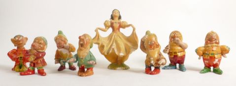 A set of Wade first version Snow White and the Seven Dwarfs, c1930s in cellulose finish, some