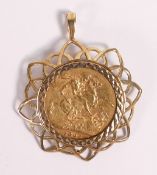1898 FULL sovereign gold coin mounted in a 9ct gold pendant mount, gross weight 11.5g.