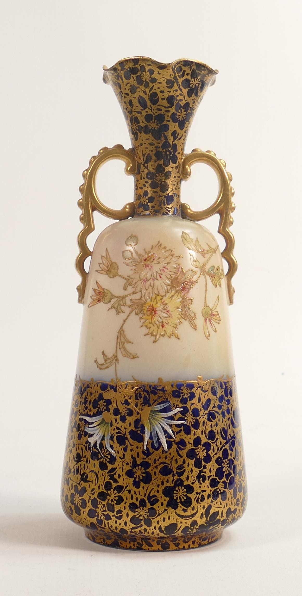 Carlton Blush ware twin handled vase with floral decoration, by Wiltshaw & Robinson, c1900, Height - Image 3 of 5