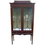 Edwardian inlaid mahogany display cabinet with 2 drawer base, height 164 x 94 x 35cm