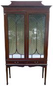 Edwardian inlaid mahogany display cabinet with 2 drawer base, height 164 x 94 x 35cm