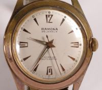 Ramona gents 1960's automatic 25 jewel movement gents wrist watch, gold plated case with
