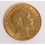 Gold half Edward VII sovereign dated 1908.