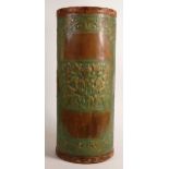 1950's decorative leather stick stand with crested motif, height 50cm.