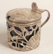 George III 18th century oversize mustard pot with pierced rural country scene decoration all