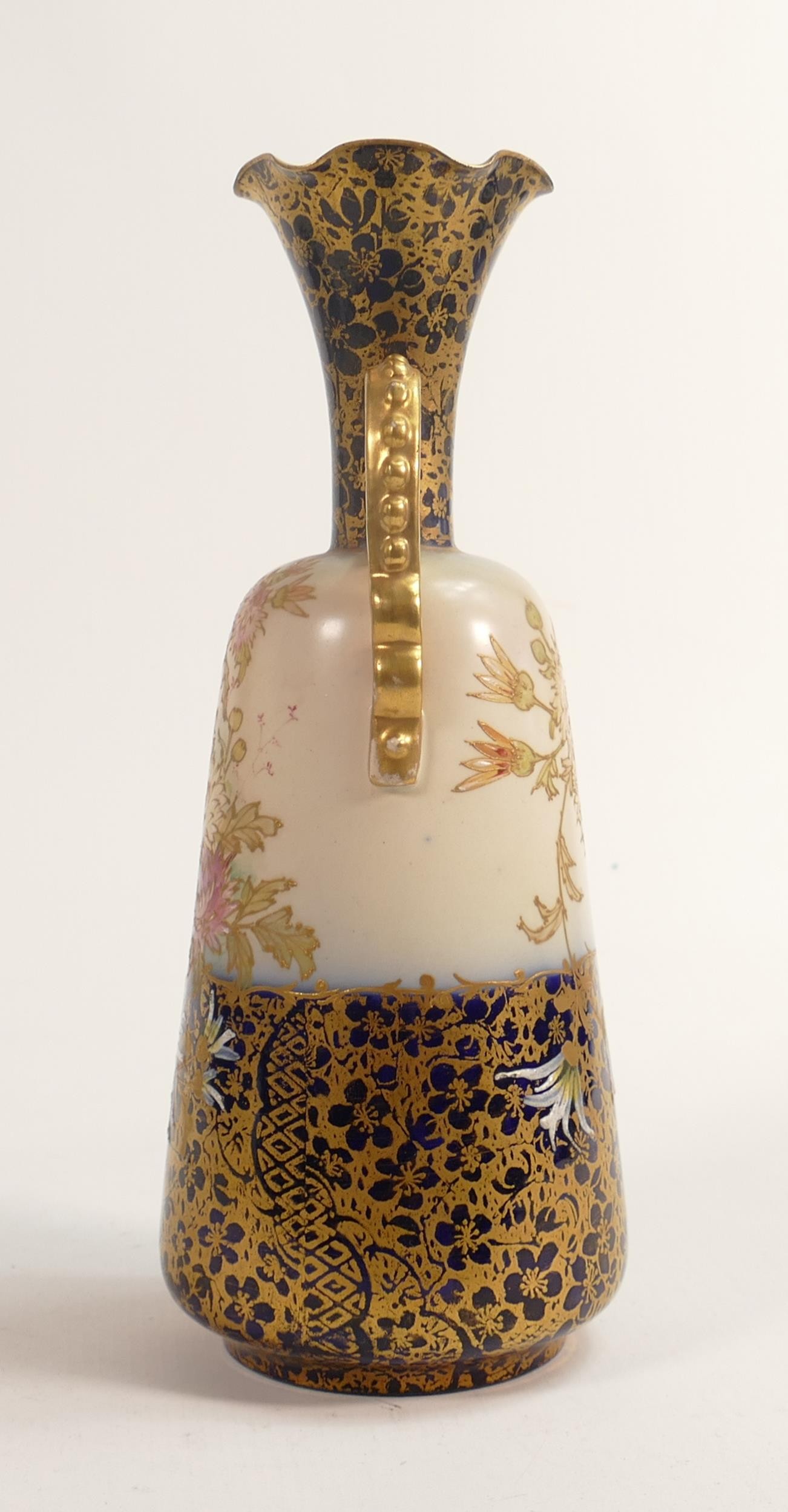 Carlton Blush ware twin handled vase with floral decoration, by Wiltshaw & Robinson, c1900, Height - Image 4 of 5