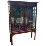 Chippendale style mahogany display cabinet, 3 broken glass panels & damaged corbel, height 164 x