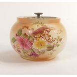 Carlton Blush ware Tobacco jar with floral decoration, by Wiltshaw & Robinson, c1900, diameter 11cm