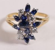 18ct gold sapphire and diamond cluster dress ring, size Q,4.7g.