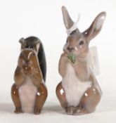 Royal Copenhagen model of a seated hare 1019 and a seated squirrel 982, tallest h.8.5cm. (2)