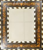 19th century fine quality English marquetry mirror, with table stand to rear, outer size 53cm x 44cm