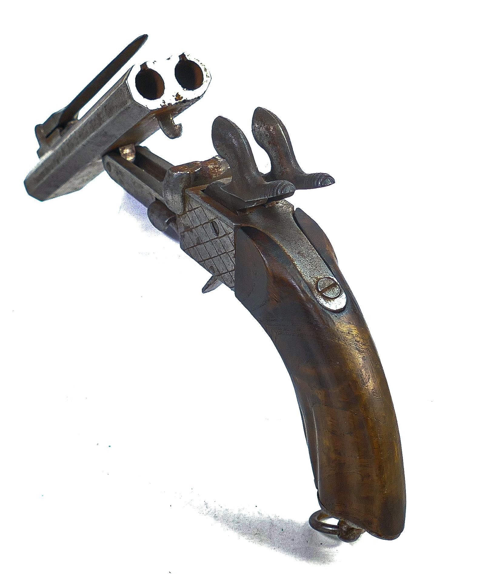 Percussion pistol with folding spike, 29cm long, hammer pulls half cocks / cocks back & fires on - Image 2 of 4