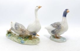 Royal Copenhagen model of a pair of Geese 609 and goose 1088, tallest h.15cm. (2)
