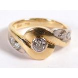 18ct gold & diamond (approx 1 ct total) designer style modern dress ring. A heavy and large unisex