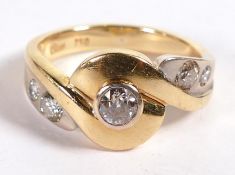 18ct gold & diamond (approx 1 ct total) designer style modern dress ring. A heavy and large unisex