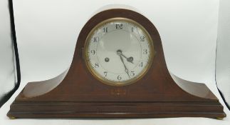 Large inlaid mantle clock, in carpenter made box, length 53cm