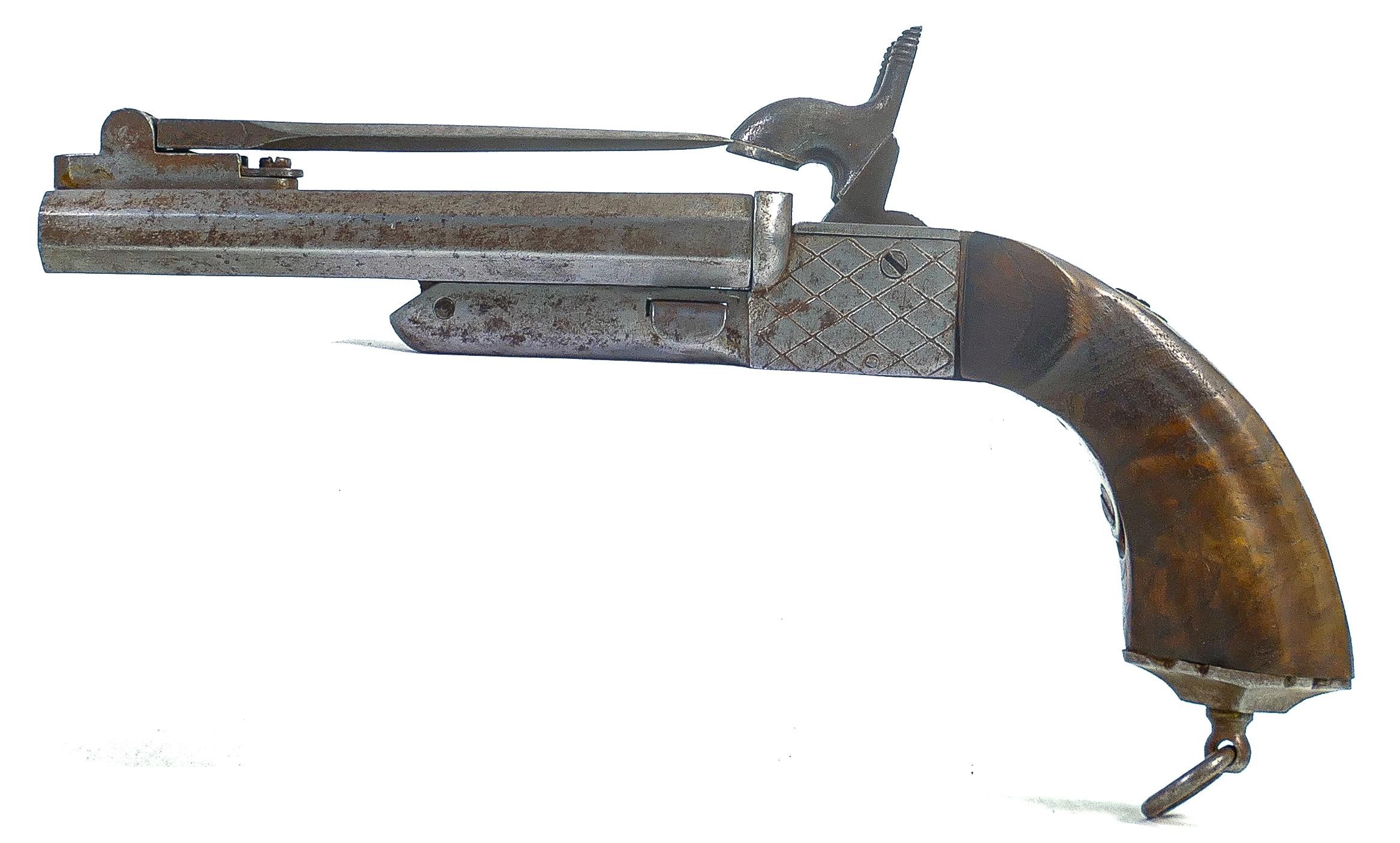 Percussion pistol with folding spike, 29cm long, hammer pulls half cocks / cocks back & fires on - Image 4 of 4