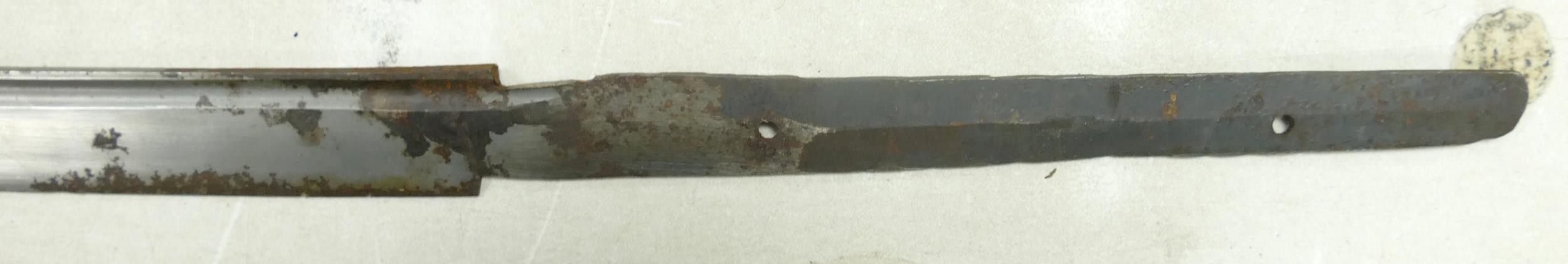 20th century or earlier, Oriental / Middle Eastern sword and wooden scabbard. Missing grip. Blade - Image 3 of 5