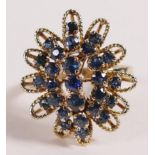 14ct gold sapphire cluster dress ring, size Q,5.7g.