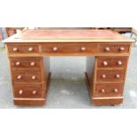 Victorian mahogany three part nine drawer desk with Leather top, height 77cm, width 121cm & depth