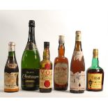 A mixed collection of Spirits & Champagne to include 1940's Old Angus Liqueur Scotch (seal not