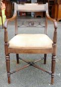 Regency mahogany armchair with upholstered seat.