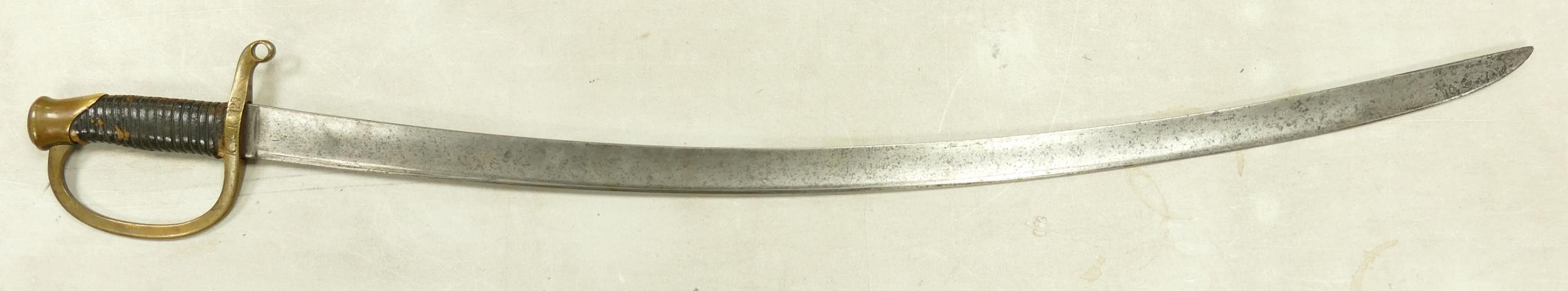 19th century Russian Imperial Dragoon Sabre. Brass knuckle bow stamped K.K.K. 127, and 16. Blade