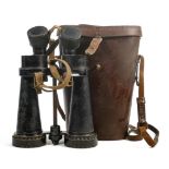 WWII era Barr & Stroud 7x naval Binoculars, sea spray covers fitted, in leather case.