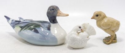 Royal Copenhagen model of a Mallard Duck 119, Dove and a B&G model of a chick. (3)