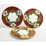 De Lamerie Fine Bone China, three heavily gilded Royale pattern dessert plates, specially made