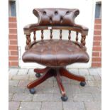 Victorian Antique Style leather swivel desk chair 83cm H 65cm W