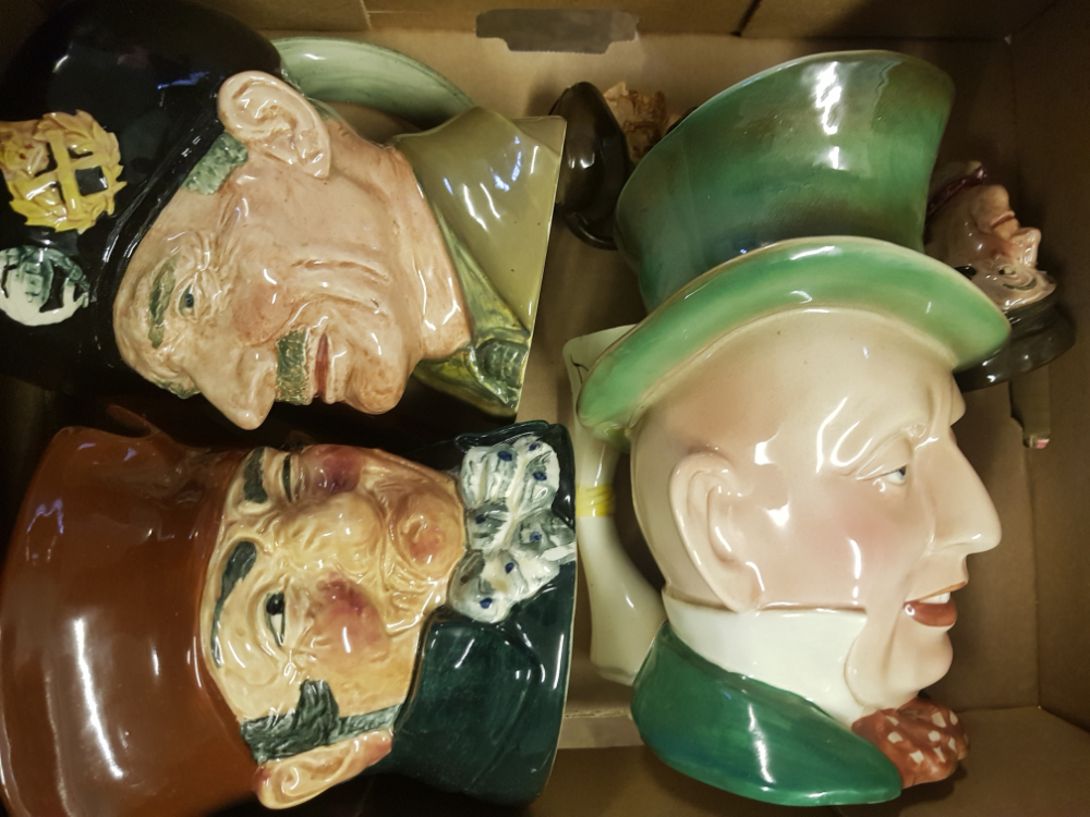 Royal Doulton Large Character Jugs Old Charlie, Monty, small Sam Weller, damaged Robin Hood ,