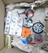 A collection of vintage fishing tackle including Lures, Spinners, Flies, Reels etc
