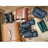 A collection of vintage binoculars to include Lemaire field glasses, Pathe Scope 10 x 50