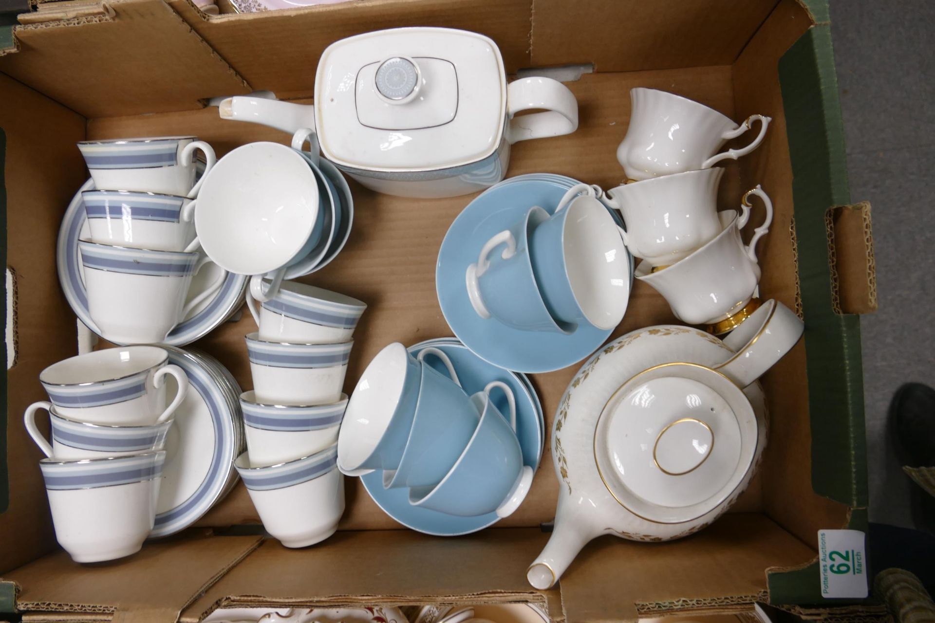 A mixed collection of items of include Royal Doulton Eastbrook Trios, Fairfax patterned tea pot etc