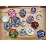 A good collection of glass paperweights, including Millefiori examples (13).