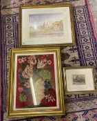 Three Mixed Framed items to include K W Burton limited edition print, framed tapestry & similar,