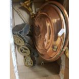 A mixed collection of items to include vintage Copper Bed Warmer, Leather Set Horse Brass's etc (2)