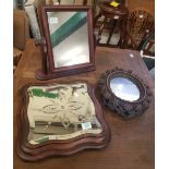 A mixed collection of items to include Modern Wooden Toilet Mirror, Orate Wall Mirror & Mahogany