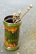 West German made Ceramic umbrella stand together with 3 Fireside brass components Height of stand