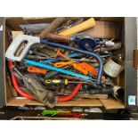 A quantity of vintage and more modern hand tools, hammers, screwdrivers, clamps, grips, hand