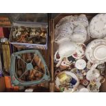 A mixed collection of items to include a part tea set, wooden handled vintage tools, ceramic